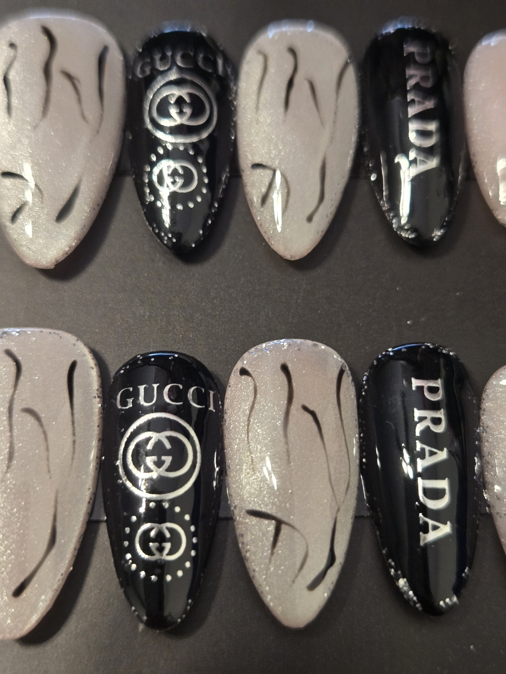 Hand Crafted Black and Silver Luxe Logo Press-On Nails - Picture 2 of 2
